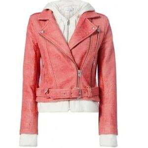 IRO Dusty Pink Lamb Leather Hoodie Dickey Jacket